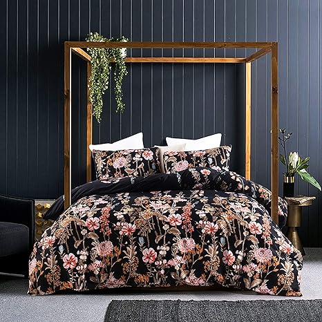 GETIANN Black Floral Duvet Cover Set 