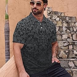 Xdceu Men's Skull Polo Shirts Hawaiian Golf Polo