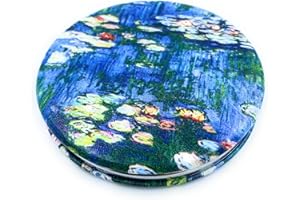Aeisage Small Handbag Mirror Compact Mirror for Girls Purse Mirror Folding Pu Leather Floral Compact Claude Monet Water Lilies Unique Gift for Sister