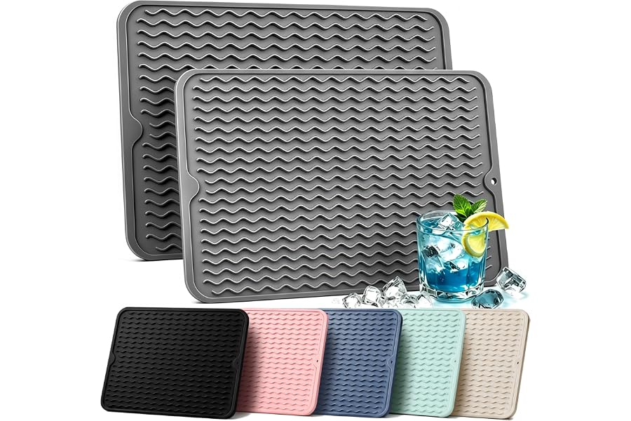 AOTASO 2 Pack Silicone Dish Drying Mat for Kitchen Counter Shower Caddy Rack Waterproof Under Sink Placemats Trivets Coffee Bar Accessories Utensil Holder Essentials Home Dining Decor Must Haves 2026