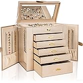 AKOZLIN Huge Jewelry Box Organizer Functional Extra Large Leather Jewelry Storage Case for Women Girls Ring Necklace Earring Bracelet Holder Organizer with Mirror