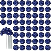 AVIVIHO 65pcs Fake Flowers Navy Blue Hydrangea Artificial Flowers Bulk (Not Squished, No Steaming Need) Silk Flowers with Stems for Wedding Decor,Home,Baby Shower,Table Centerpieces Decoration