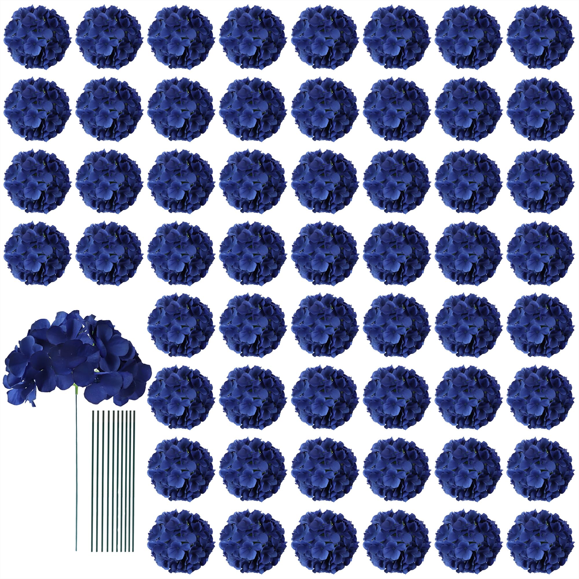 AVIVIHO 65pcs Fake Flowers Navy Blue Hydrangea Artificial Flowers Bulk (Not Squished, No Steaming Need) Silk Flowers with Stems for Wedding Decor,Home,Baby Shower,Table Centerpieces Decoration