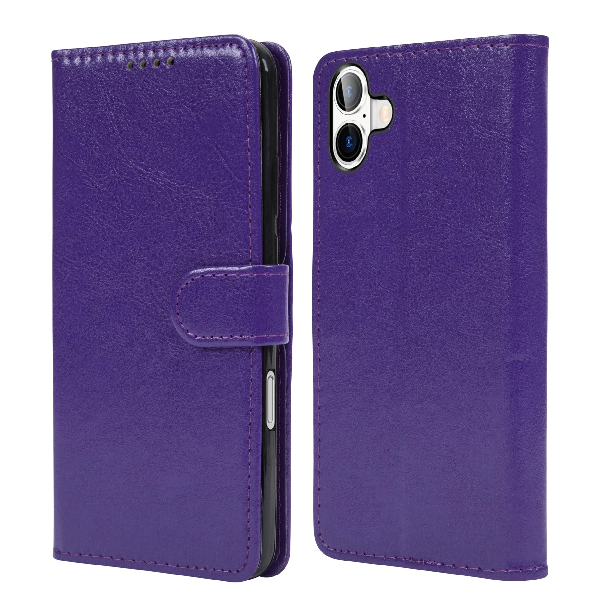 NWNK13 For iPhone 16 (6.1") Case Leather Wallet Book Flip Stand View Phone Cover with Card Holder Slots Compatible with iPhone 16 Purple — image 1