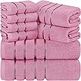 Utopia Towels Pink 8-Piece Bath Linen Sets - Viscose Stripe Towels - 600 GSM Ring Spun Cotton - Highly Absorbent Luxury Towel