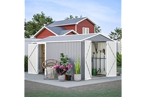 YOPTO 8×12 FT Storage Shed with 2 Lockable Doors and Vents,Metal Aluminum Waterproof Tool Sheds,Heavy-Duty Sheds Unit W/Floor Frame,Lock&Key,Garden Shed for Storing Bicycles,Barbeques,Gray