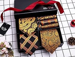 Hi-Tie 3 Pcs Gift Box Mens Tie Set Necktie with