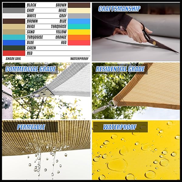 ROYAL SHADE 12′ X 20′ SAND BEIGE RECTANGLE SUN SHADE SAIL RS-SLR, UPF50+ 95% UV BLOCKAGE, 200GSM COMMERCIAL STANDARD HEAVY DUTY, WATER & AIR PERMEABLE CANOPY FABRIC FOR PATIO (WE MAKE CUSTOM SIZES)
