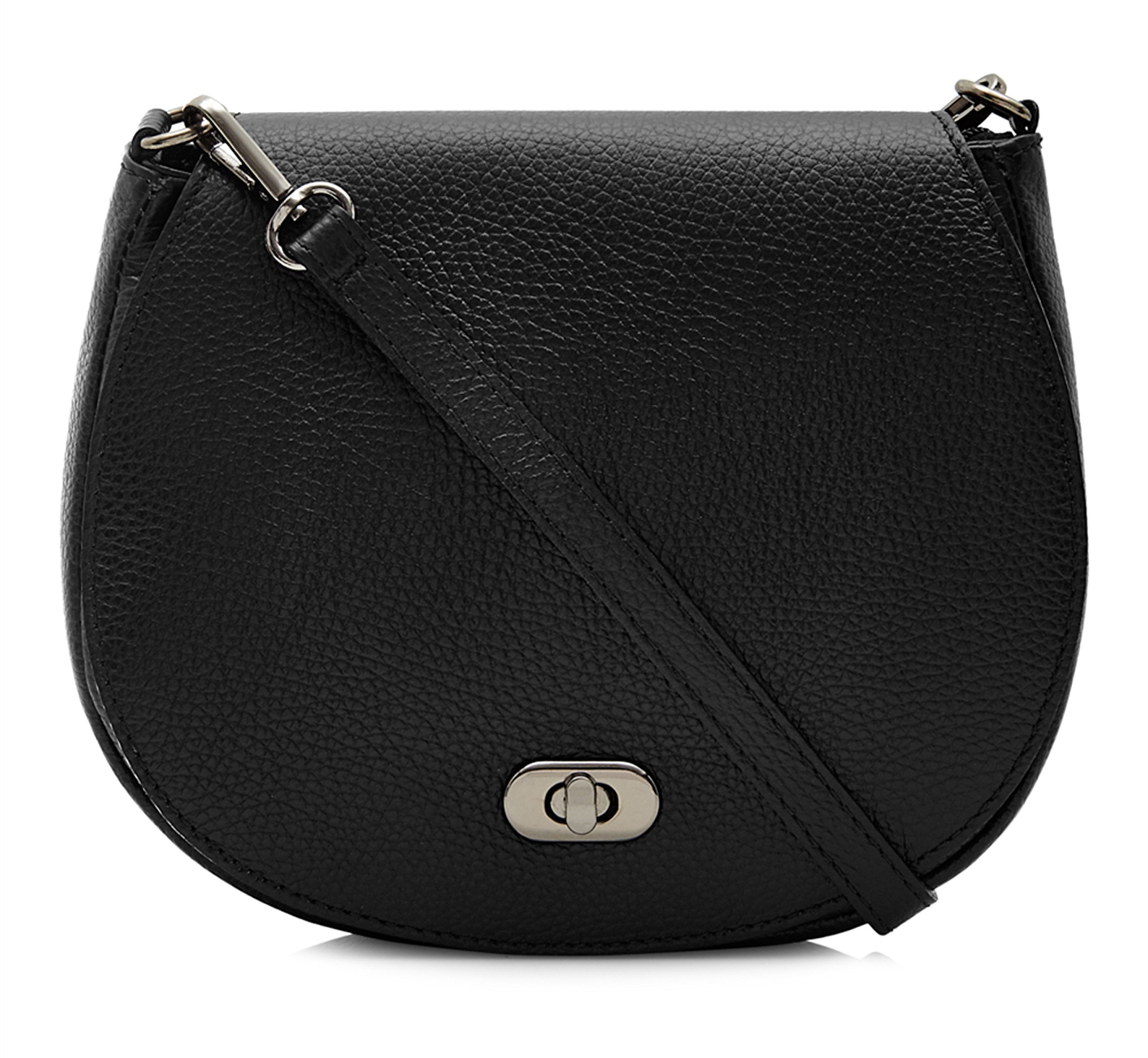 | Montte Di Jinne | 100% Genuine Italian Leather | Women's | Crossbody | Shoulder Bag | with Postman's Lock (Black)