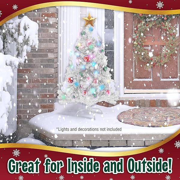 4FT WHITE CHRISTMAS TREE – PREMIUM HINGED ARTIFICIAL SMALL CHRISTMAS TREE, CANADIAN FIR FULL BODIED 4 FEET TREE WITH 320 TIPS, LIGHTWEIGHT AND EASY TO ASSEMBLE HOLIDAY DÉCOR TREE WITH METAL STAND