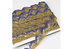 dlboboai Shiny Sequins Lace Trim Polyester Braided Ribbon 14 Yards 35mm Wide for Sewing Crafts Clothing Curtains Accessories Lampshade Home DIY Decoration (Blue-Gold, 35mm Wide)