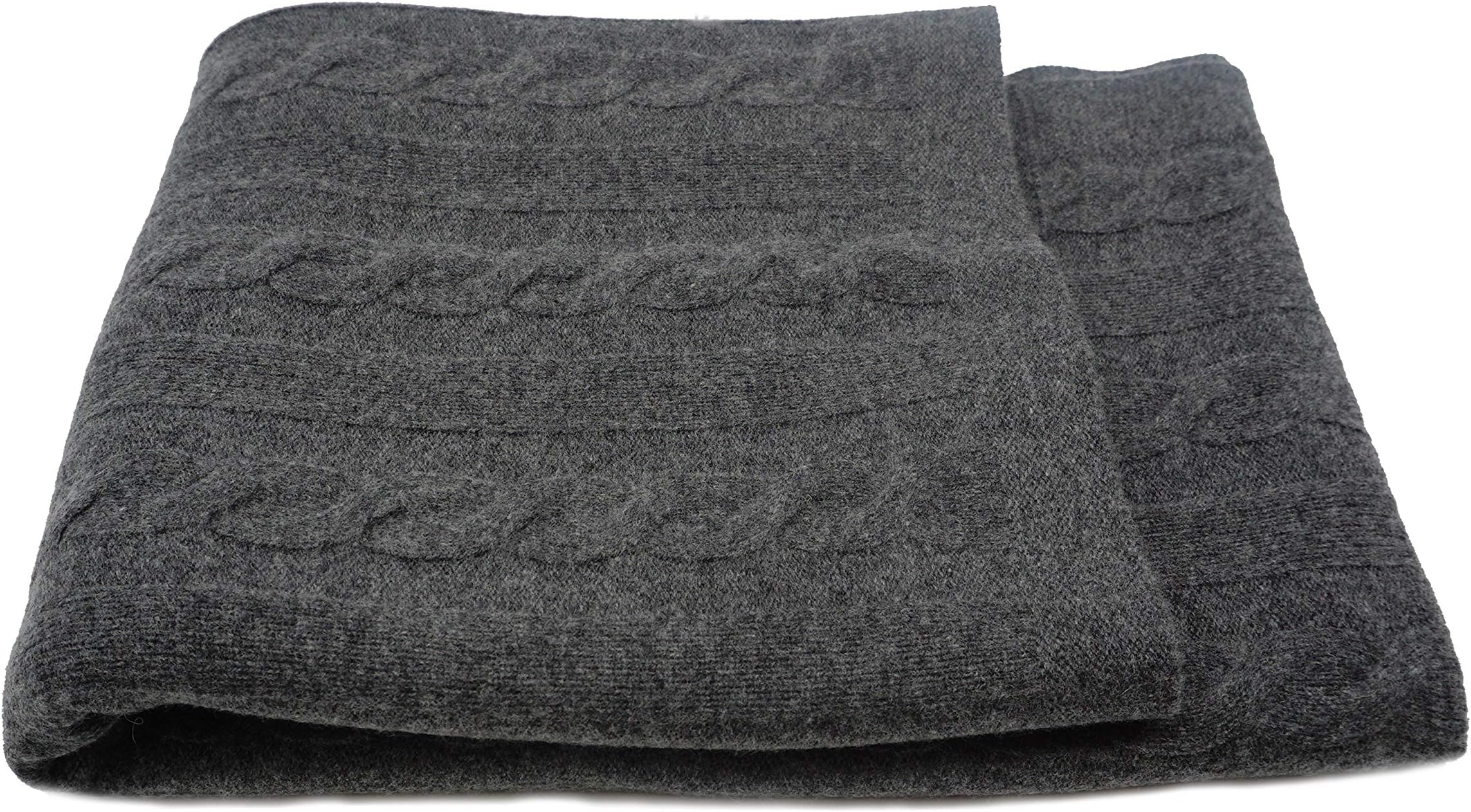 State Cashmere Cable Knit Throw Blanket Merino Wool Cashmere Extra Soft Home Accent Bed Spread Oversized Wrap • 60 x 50 Inches