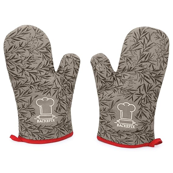 Backefix Ofenhandschuh hitzebeständige Backofenhandschuhe - Topfhandschuhe aus Baumwolle und Silikon Überzug (grau)