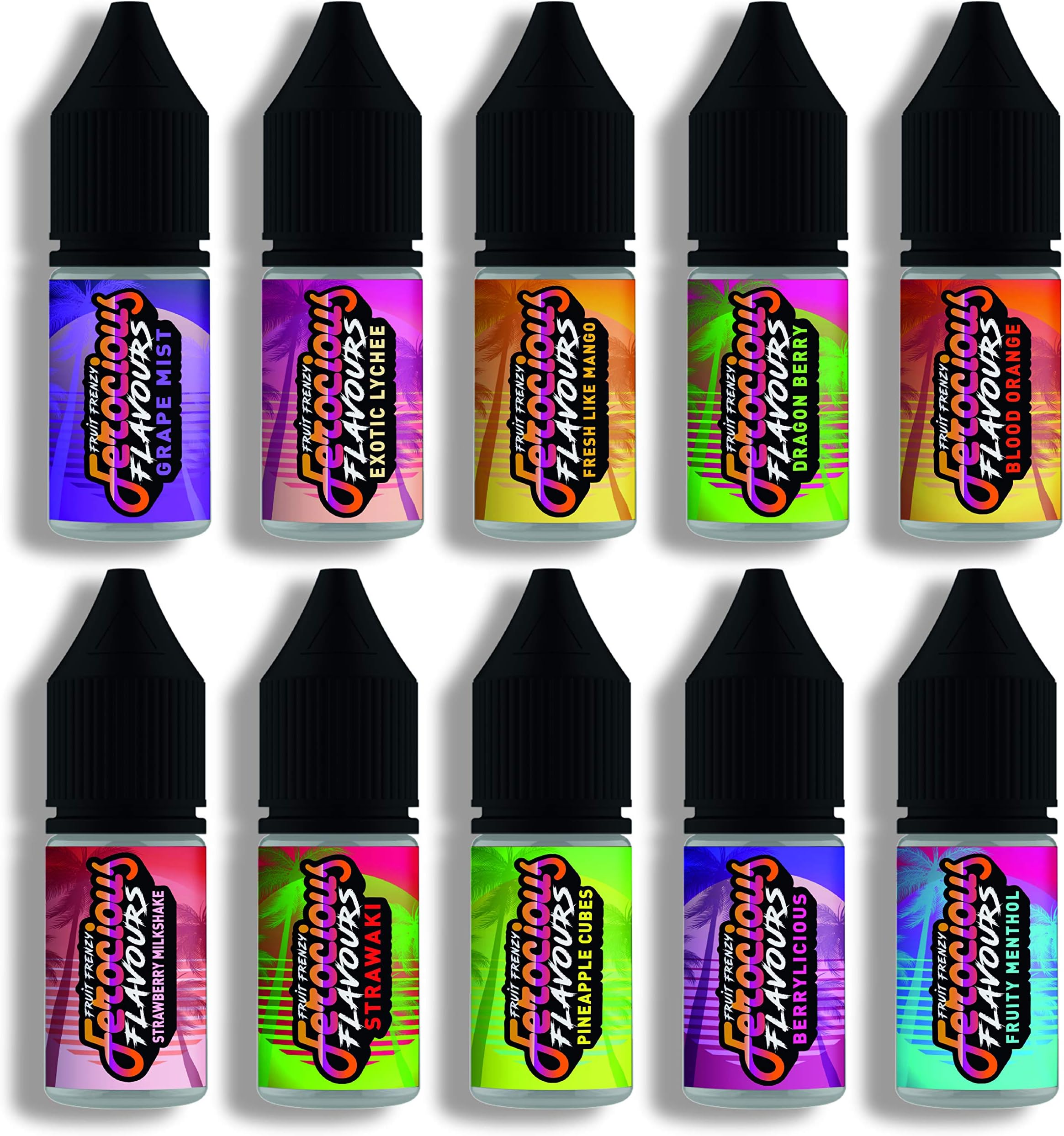 (10 X 10ml Variety Pack) Fresh Fruits Multi Pack Fruity Berries. Premium eliquid - Menthol, Fruity, Berries, Mixed Fruit, Refreshing Bundle. Shortfill eliquid Samples 70vg /30pg no Nicotine (OMG)