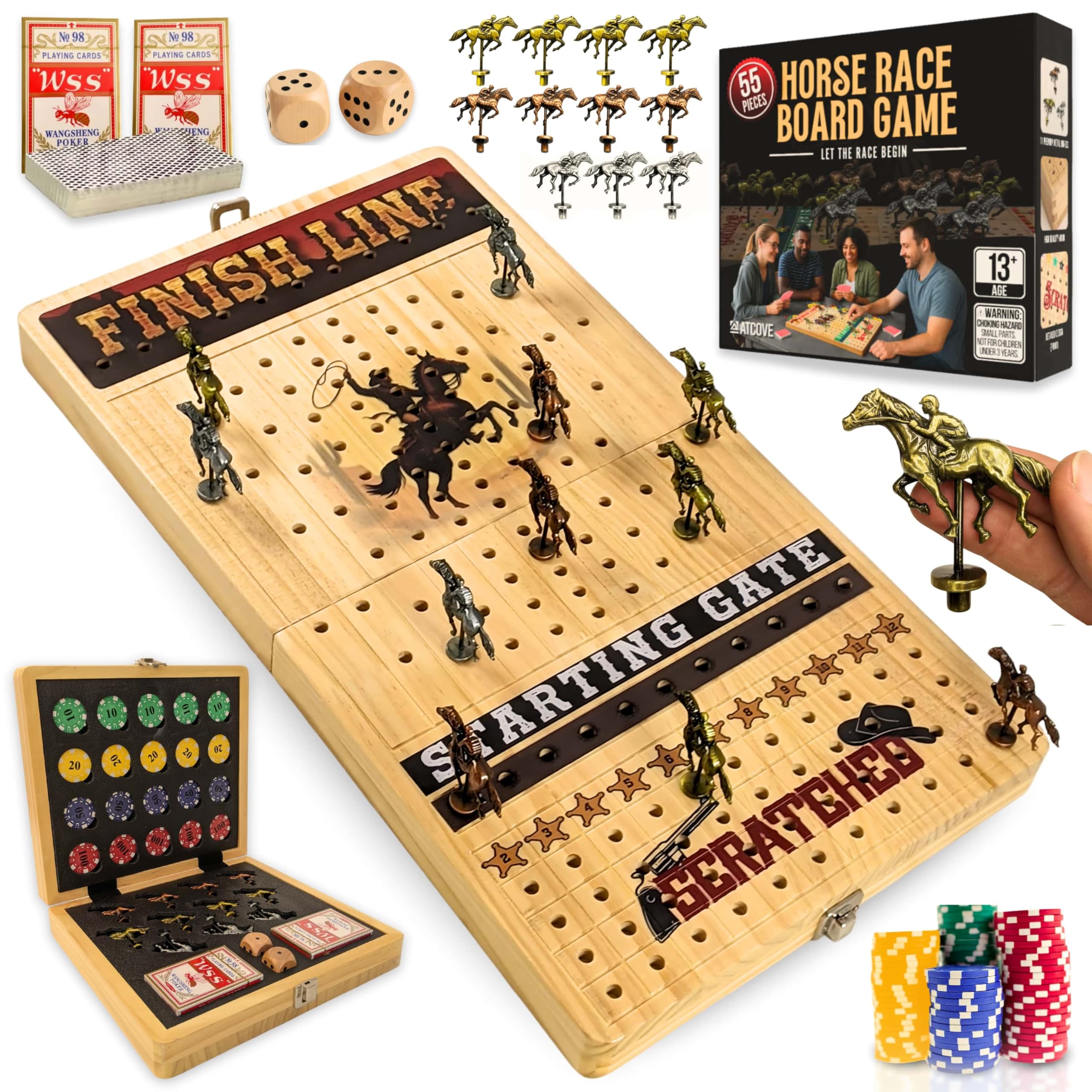 Photo 1 of ***(PARTS ONLY/ MISSING PARTS/ NON FUNCTIONAL)****Horse Racing Board Game - Large 22 Inches Folding Horse Race Game Board Adult - Exciting Family Racing Set with Built-in Storage for Premium Chips, 2 Sets of Cards, 2 Dice, and 11 Metal Derby Tokens