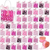 Hosuly 50 Pcs Breast Cancer Awareness Clear Gift Bags with Handles, Reusable PVC Pink Ribbon Tote Bags Bulk with Ribbons for Women Breast Cancer Survivor Party Gift Items Accessories