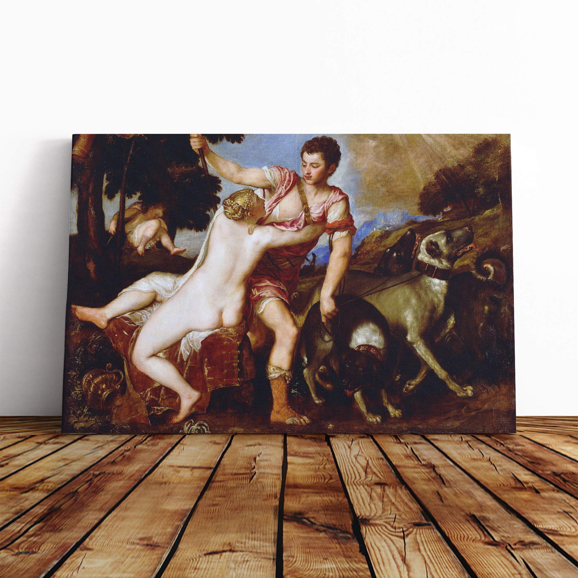 Titian Venus and Adonis Vol.2 Canvas Print | Gallery Wrapped 30mm Frame Wall Art | 20x14 inches | Ready to Hang | Modern Picture | Living Room Bedroom Lounge Office