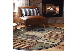 Tayse Homespun Cabin Multi-Color 3x4 Oval Area Rug Cabin for Dorm, Kids, Baby, or Nursery Room - Lodge, Novelty