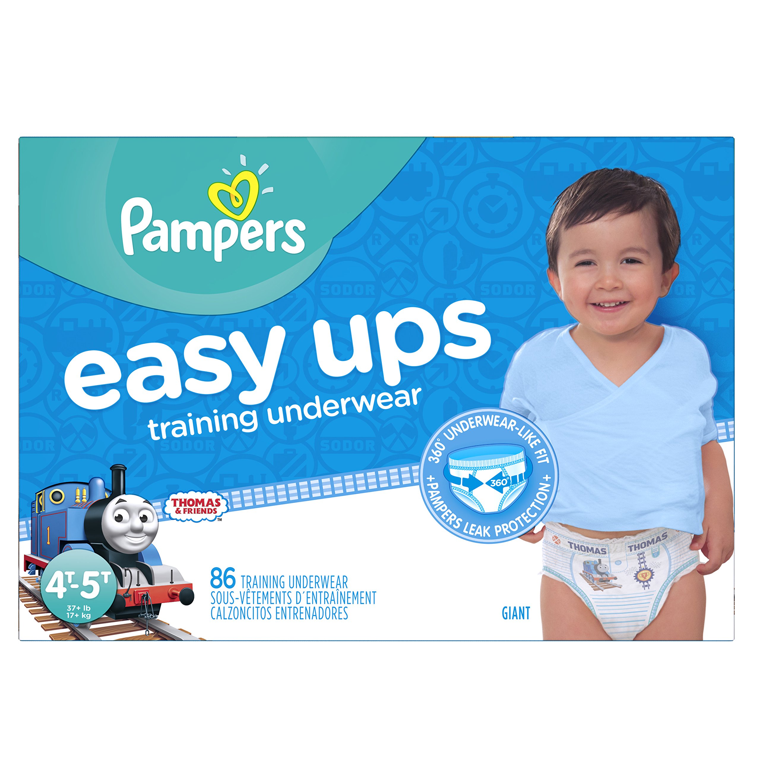 Pampers Easy Ups Training Pants Pull On Disposable Diapers for Boys Size 6 (4T-5T), 86 Count, Giant