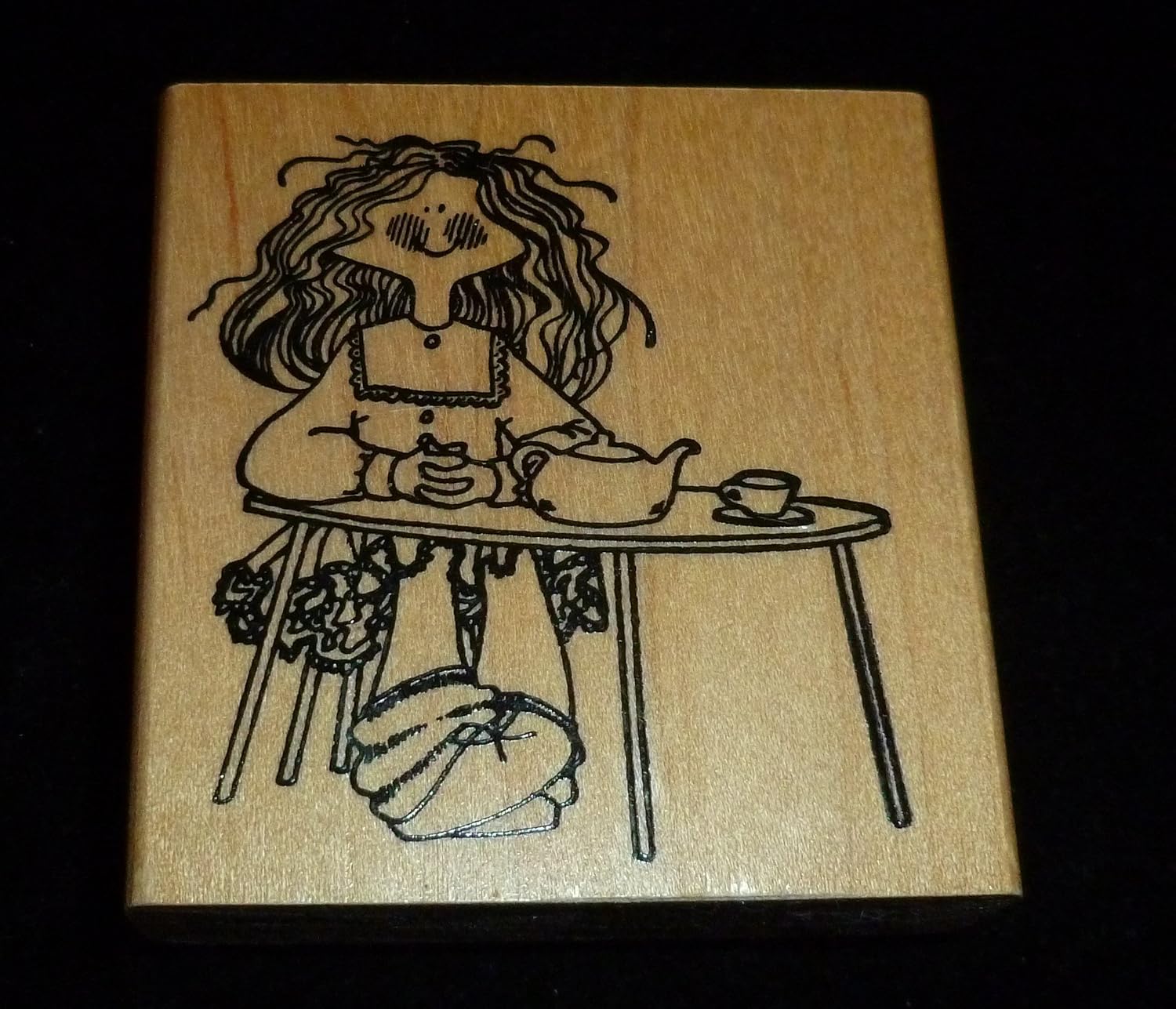 Girl Having Tea Rubber Stamp