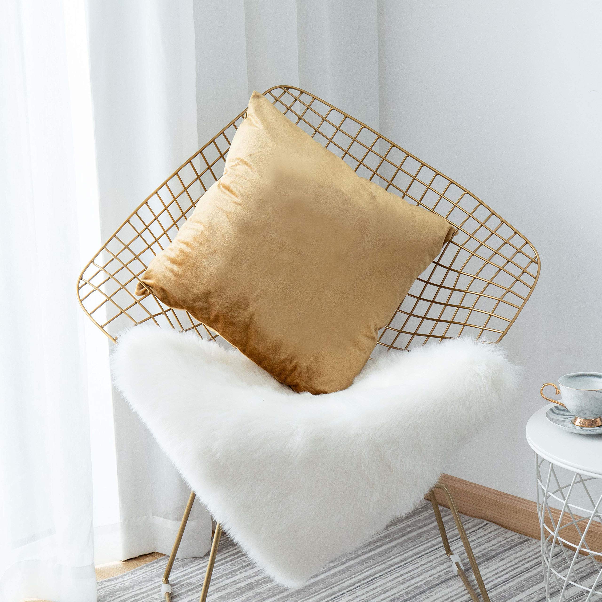 Photo 1 of Home Brilliant Gold Pillow Covers Square Velvet Euro Shams for Patio Modern Large Throw Pillowcases for Living Room Sofa Decorations, 24x24 inch(60 cm)