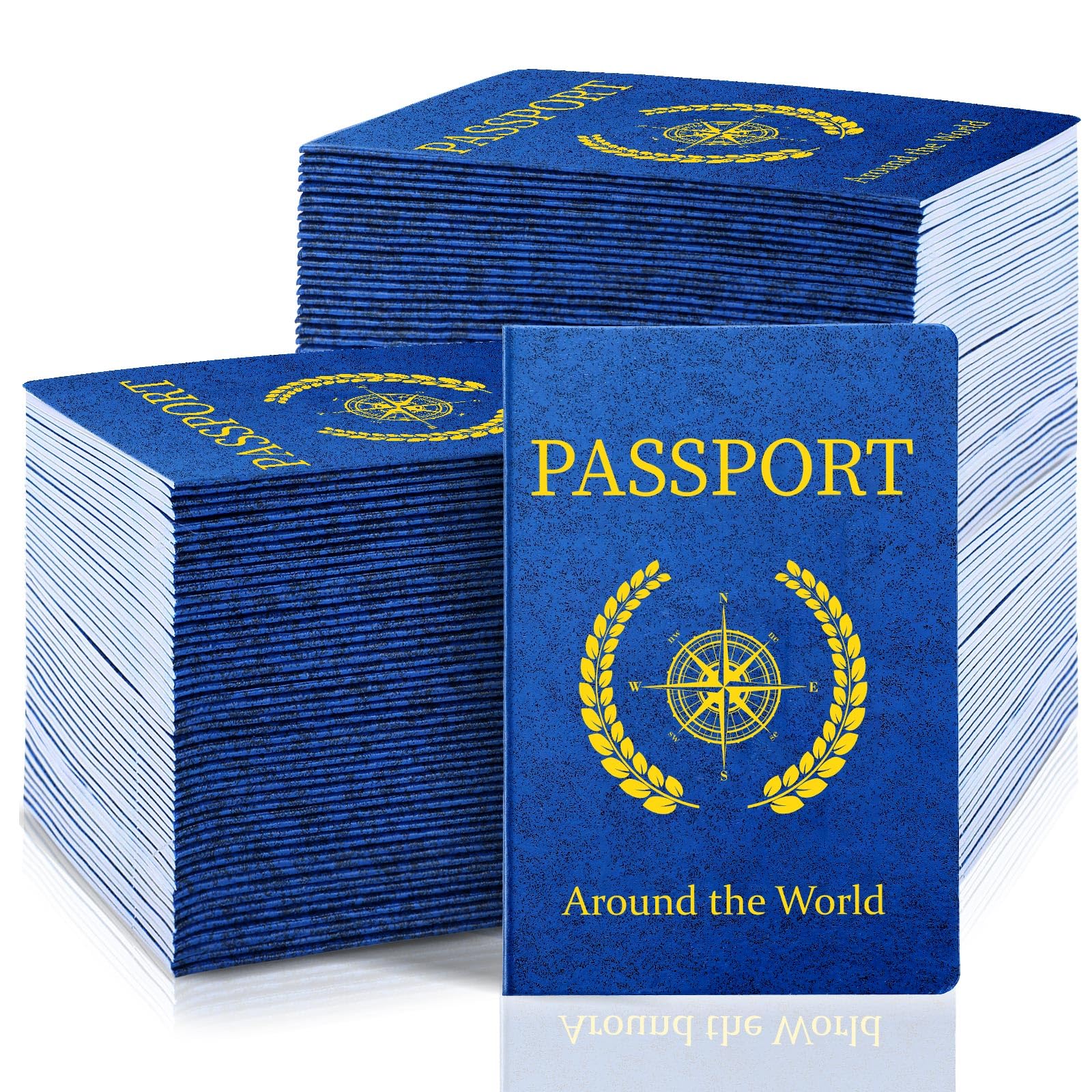 Photo 1 of Woanger 100 Pcs Blank Passport Book Blue Passport Notebook Bulk 4 x 5.5 Inch Play Fake Pass Port Travel for Kid Operation World Travel Pretend School Activity (Stylish)