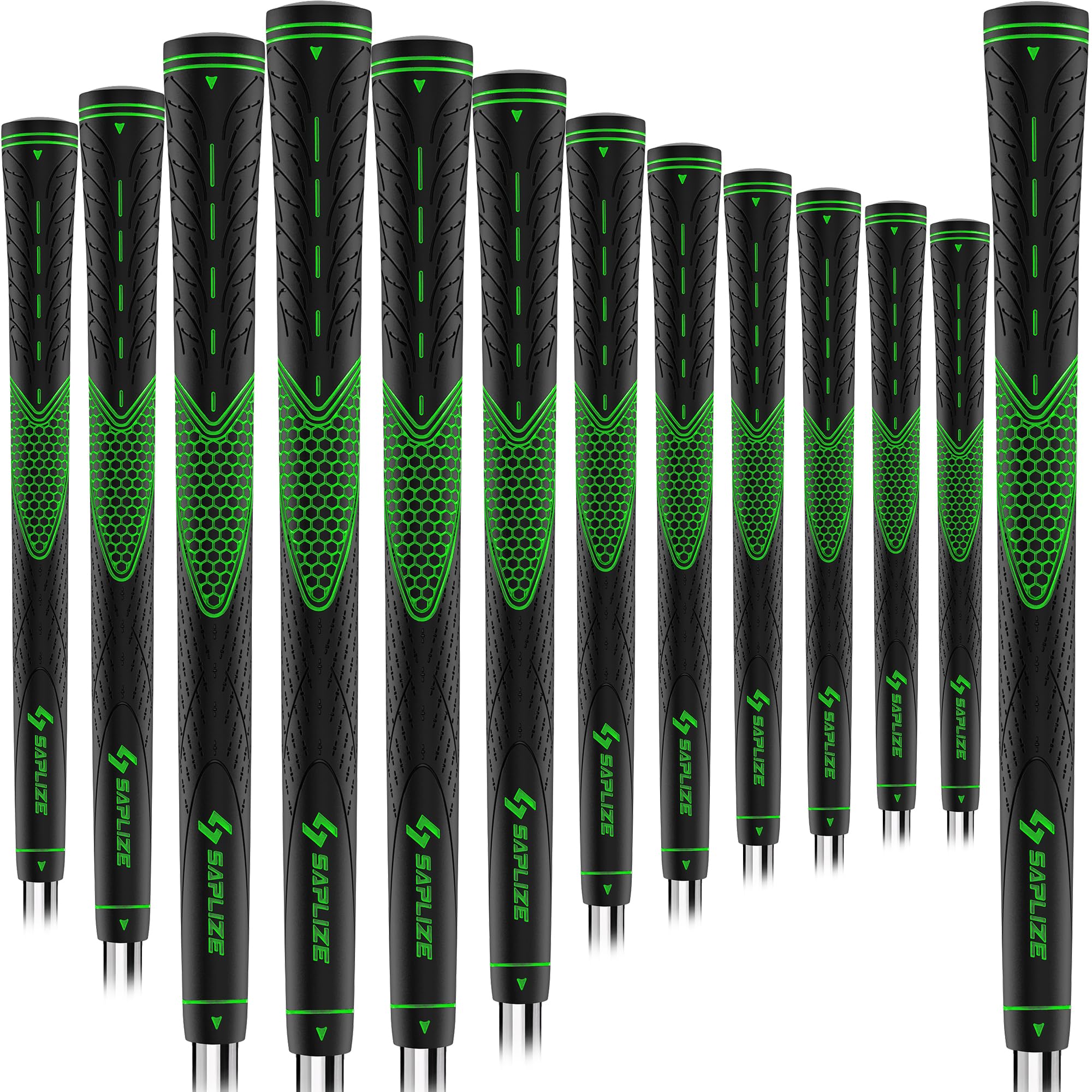 SAPLIZE CC01 Rubber Golf Grips, 13 Grips, 4 Colors Available, Standard/Midsize/Oversize Anti-Slip Rubber Golf Club Grips,Green, Midsize
