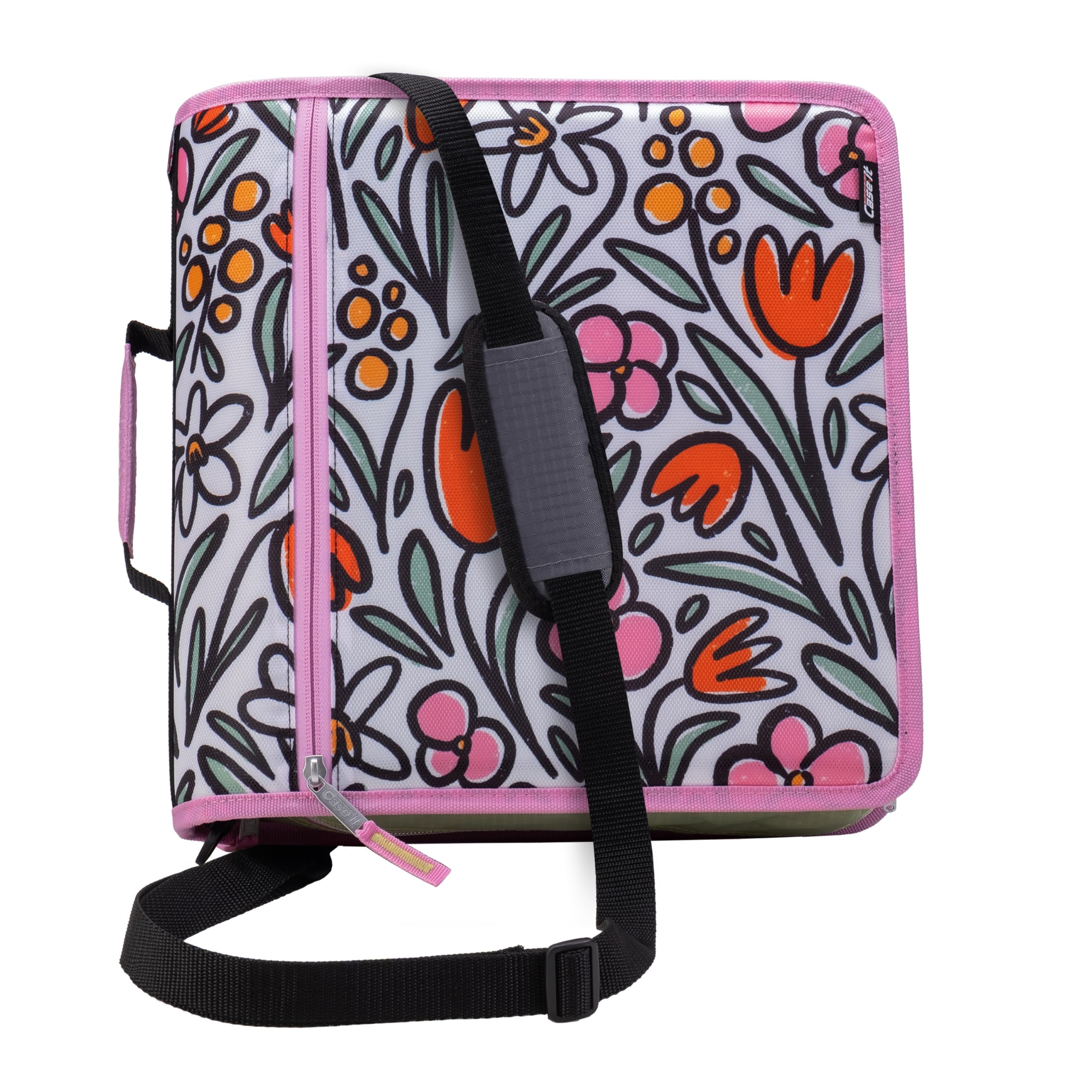 Photo 1 of Case-it Mighty Zip Tab School Zipper Binder | 3-Inch O-Rings, 600-Sheet Capacity, 5-Subject Expanding File Folder, Multiple Pockets & Storage Organizer, Shoulder Strap | D-146 Fun Flowers