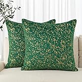 AVOIN colorlife Gold Foil Velvet Throw Pillow Covers 18 x 18 Inch, Green Luxury Accent Cushion Case Glitter Decoration for Home Sofa Couch Set of 2
