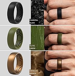 ThunderFit Men's Patterned Silicone Rings, 8mm Wide