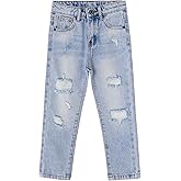 KIDSCOOL SPACE Baby Little Girls Boys Jeans,Elastic Band Inside Ripped Fashion Denim Pants