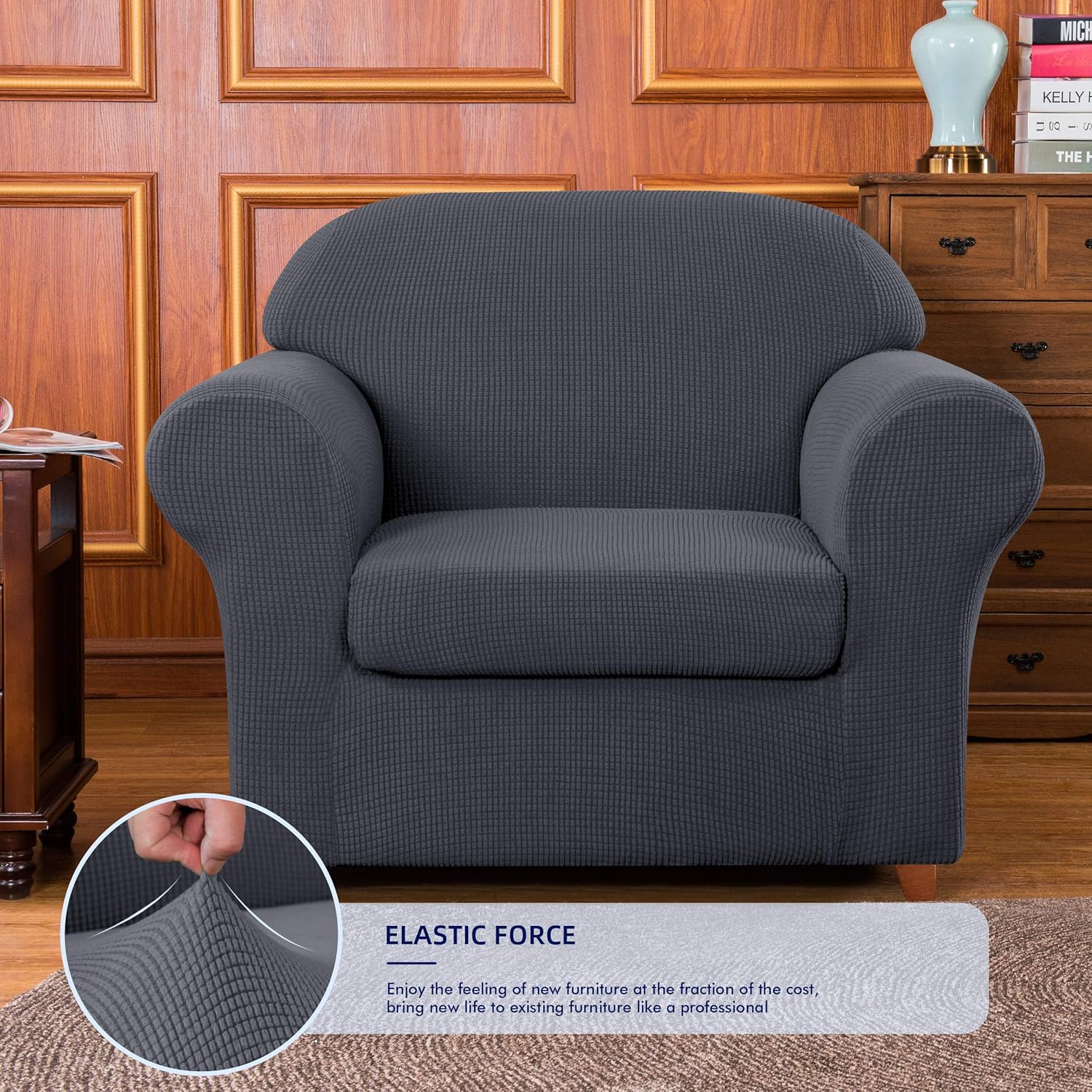 subrtex Sofa Cover 2 Piece Stretch Couch Slipcovers Furniture Protector for Armchair Loveseat Washable Soft Jacquard Fabric Anti Slip, Small, Gray: Home & Kitchen