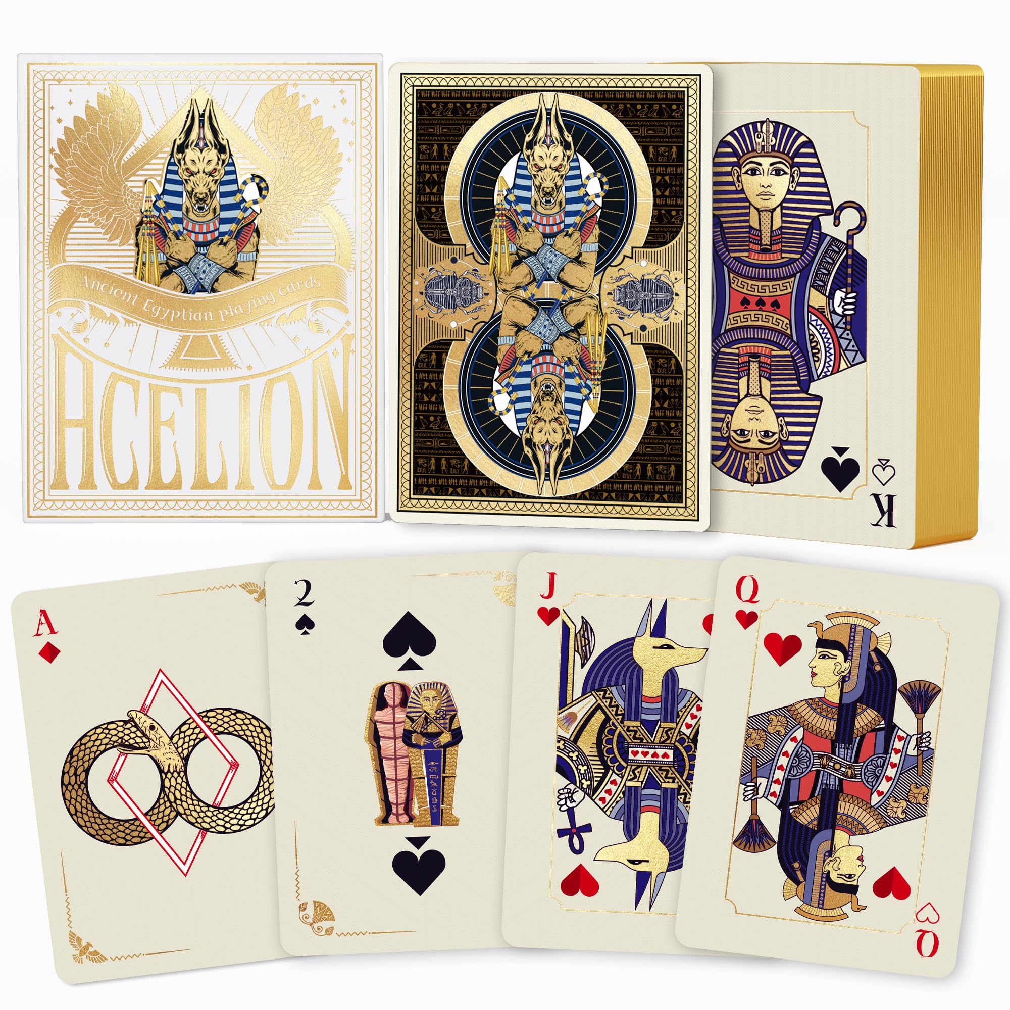 WJPC Gold Cold Foil Golden Edge Playing Cards,Flower-cut Playing Cards,Historical Elements Of Ancient Egypt, Deck of Cards ，Game and Party Gift Poker Cards (Egypt)