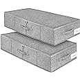 Under Bed Storage, 2 Pack Underbed Storage Container Bags With Lid, Foldable Sturdy Clothes Storage Drawer Organizer W/ 3 Handles, Ultra Thick Fabric Blanket Shoe Storage Box, 30x15x6.7inch, Grey