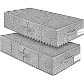 Under Bed Storage, 2 Pack Underbed Storage Container Bags With Lid, Foldable Sturdy Clothes Storage Drawer Organizer W/ 3 Handles, Ultra Thick Fabric Blanket Shoe Storage Box, 30x15x6.7inch, Grey