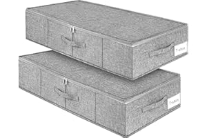 PUNEMI Under Bed Storage, 2 Pack Underbed Storage Container Bags With Lid, Foldable Sturdy Clothes Storage Drawer Organizer W/ 3 Handles, Ultra Thick Fabric Blanket Shoe Storage Box, 30x15x6.7inch, Grey
