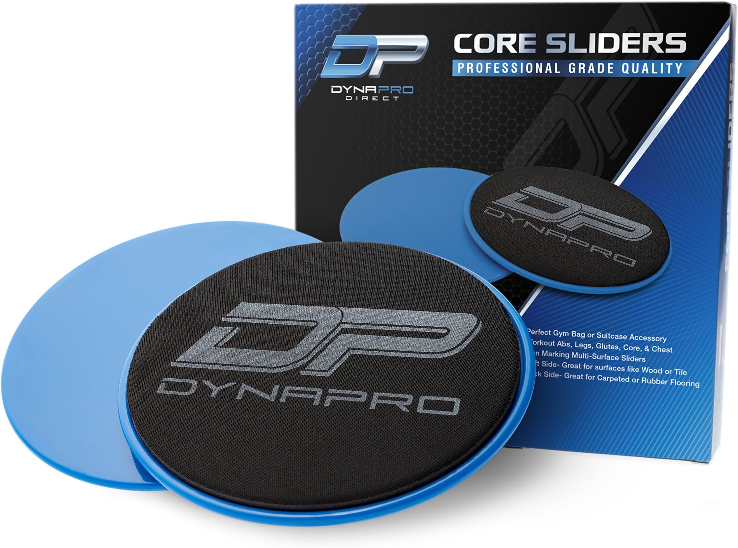 DYNAPRO Core Exercise Sliders (Set of 2) | Smooth Gliders Dual-Sided Design | Professional Quality Ab Glider Workout Discs | Portable Fitness Glide Disc for Carpet, Hardwood, Other Floors
