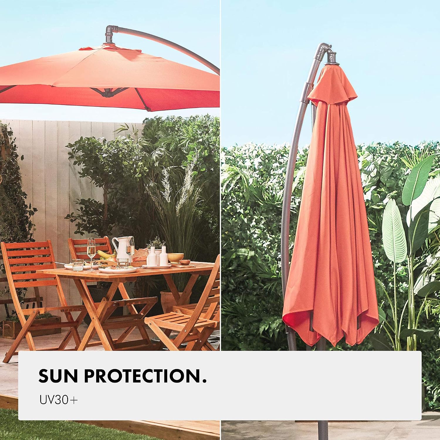 Vonhaus 3m Banana Parasol Burnt Orange Garden And Patio Uv30 Garden Cantilever Hanging Umbrella With Crank Mechanism For Outdoor Parasols