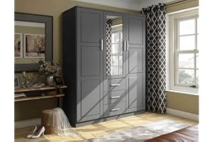 Palace Imports Cosmo Solid Wood 3-Door Wardrobe Armoire Closet with Mirror and 3 Drawers, Gray. 56.25" W x 72" H x 20.75" D, Renewable Eco-Friendly Wood, Made in Brazil