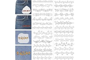 CRASHOT Water Soluble Stabilizer Embroidery Pattern - Flower Border Stick & Stitch Embroidery Paper Wash Away, Running Border Hand Sewing Patterns for Jean Bag T-Shirt (4 Sheets)