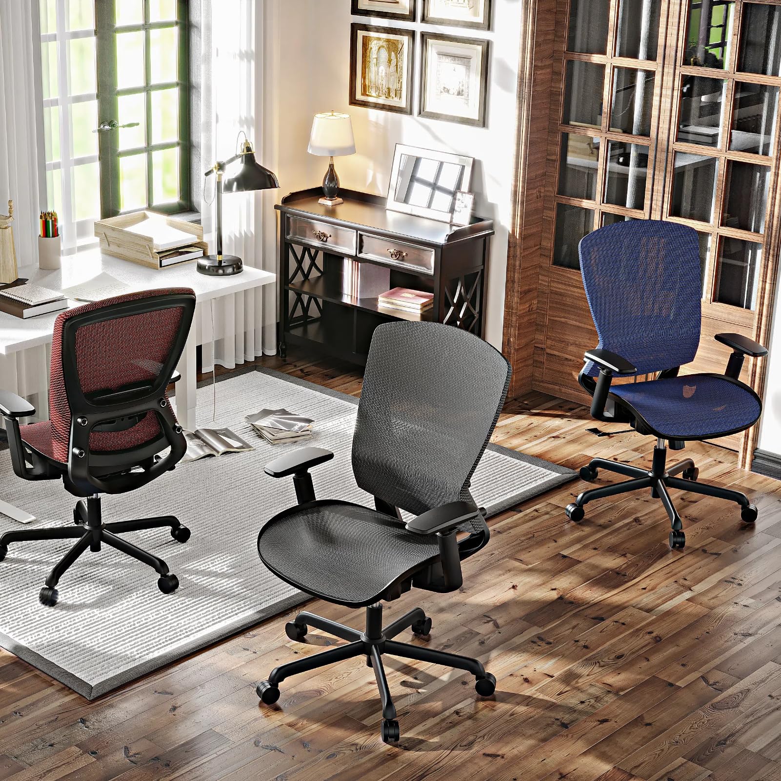 ELABEST T96 Mesh Office Chair,Ergonomic Computer Desk Chair,Sturdy Task Chair- Adjustable Lumbar Support & Armrests,Tilt Function,Comfort Wide Seat,Swivel Home Office Chair