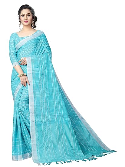 Women's Linen Saree With Blouse Piece (LinenMiinniimumvaariation)