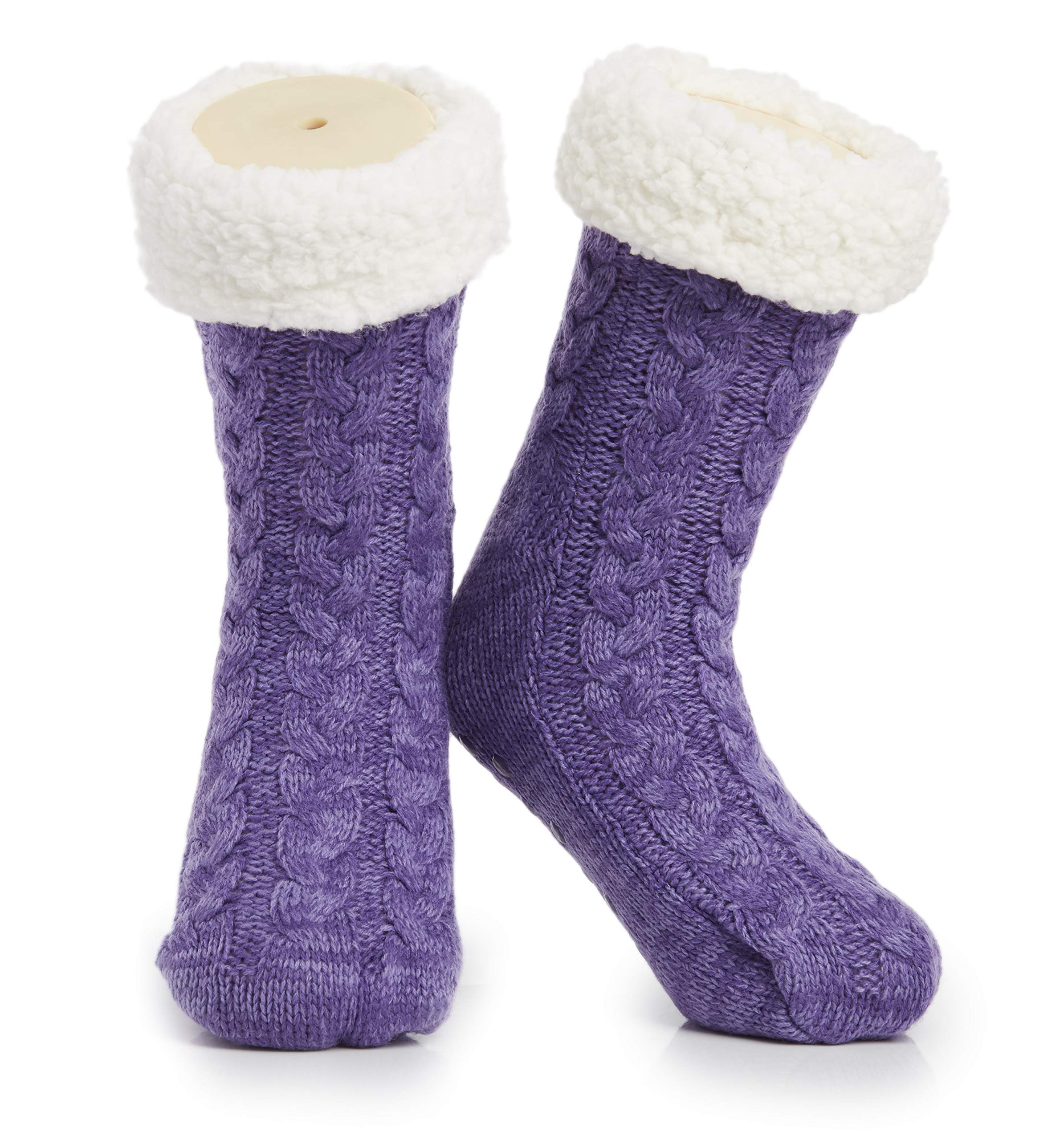 CityComfort Slipper Socks for Women Teenagers, Cosy Warm Fleece Lined Bed Socks - Gifts for Her (Purple/White)