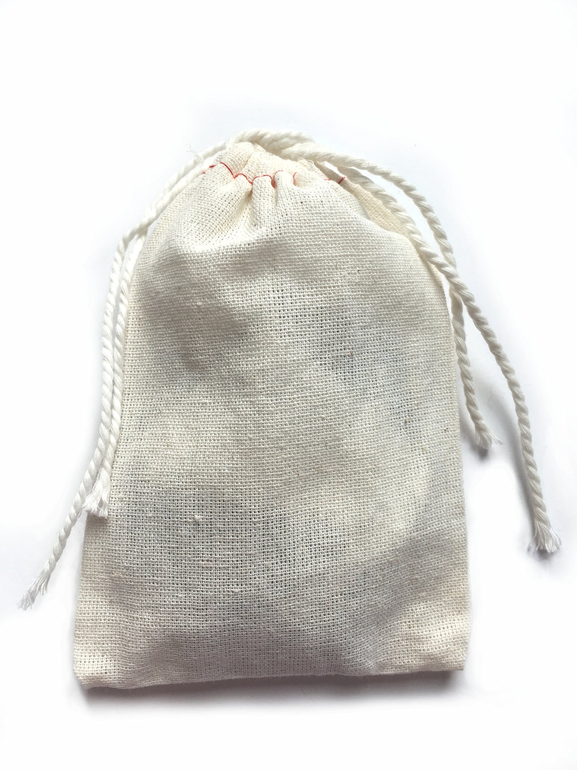 Small Cotton Muslin Cloth Double Drawstring Bag 3x5 inch 25 count