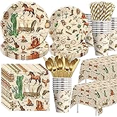 HIPVVILD Western Cowboy Party Decorations Tableware For Birthday & Baby Shower - Wild West Party Supplies, Plate, Cup, Napkin, Tablecloth, Cutlery, Straw, Rodeo Party Decorations Dinnerware | Serve 24