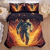 RUPSLO Space Astronaut Comforter Twin,Kids Comforter Set for Boys,Fire Space Bedding Set Twin,All Season Use