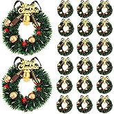 Janinka 20 Pieces Dollhouse Miniature Christmas Wreath Miniature Holiday Dollhouse Accessories Xmas Hanging Farmhouse Wreath with Bowknot and Bell for Xmas Tree Fireplace Front Door Porch Wall Decor