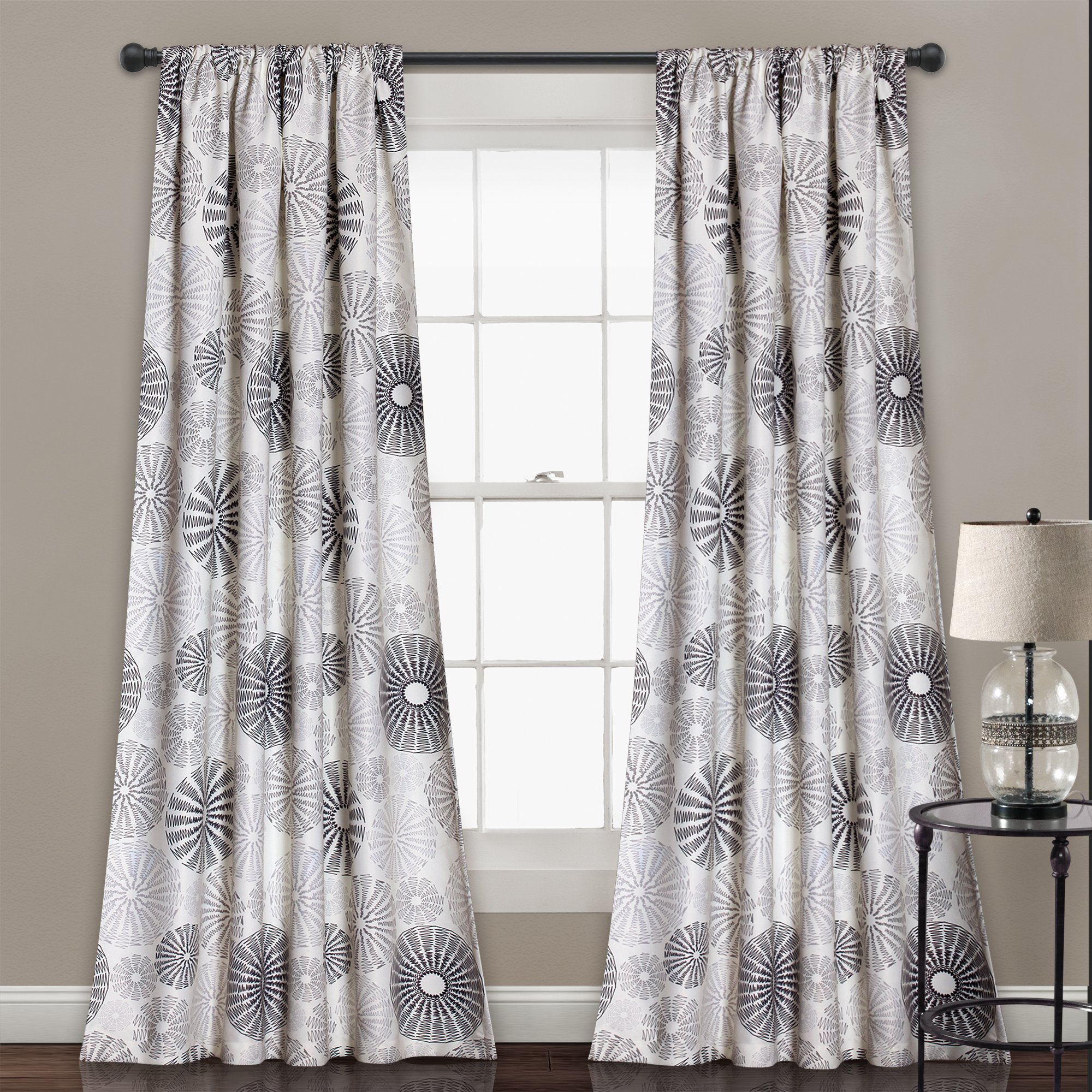 Lush Decor Multi Circles Room Darkening Window Curtain Panel Pair, 84" x 52", Charcoal — image 1