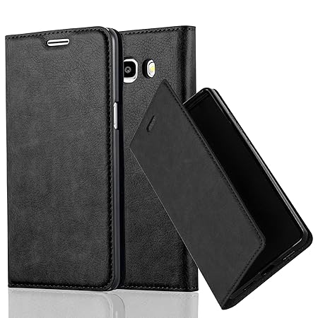 Cadorabo Hülle für Samsung Galaxy J5 2016 (6) - Hülle in Nacht SCHWARZ – Handyhülle mit Magnetverschluss, Standfunktion und K