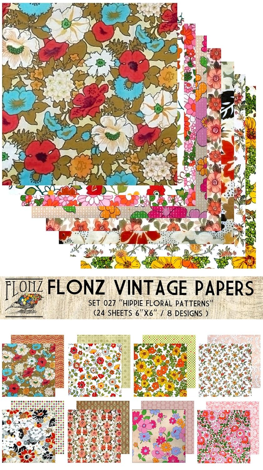 Paper Pack (24sh 6"x6") Hippie Flowers FLONZ Vintage Paper for